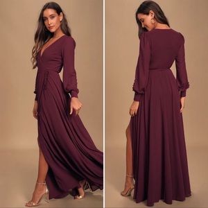 Lulu’s My Whole Heart Plum Long Sleeve Wrap Dress Size Small